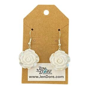 JenDore Handmade White Rose Dangle Drop Earrings